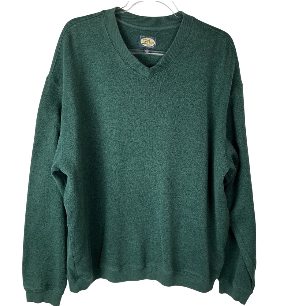 Tommy Bahama Sweater Mens XL Green V-Neck 100% Cotton Long Sleeve Marled Knit